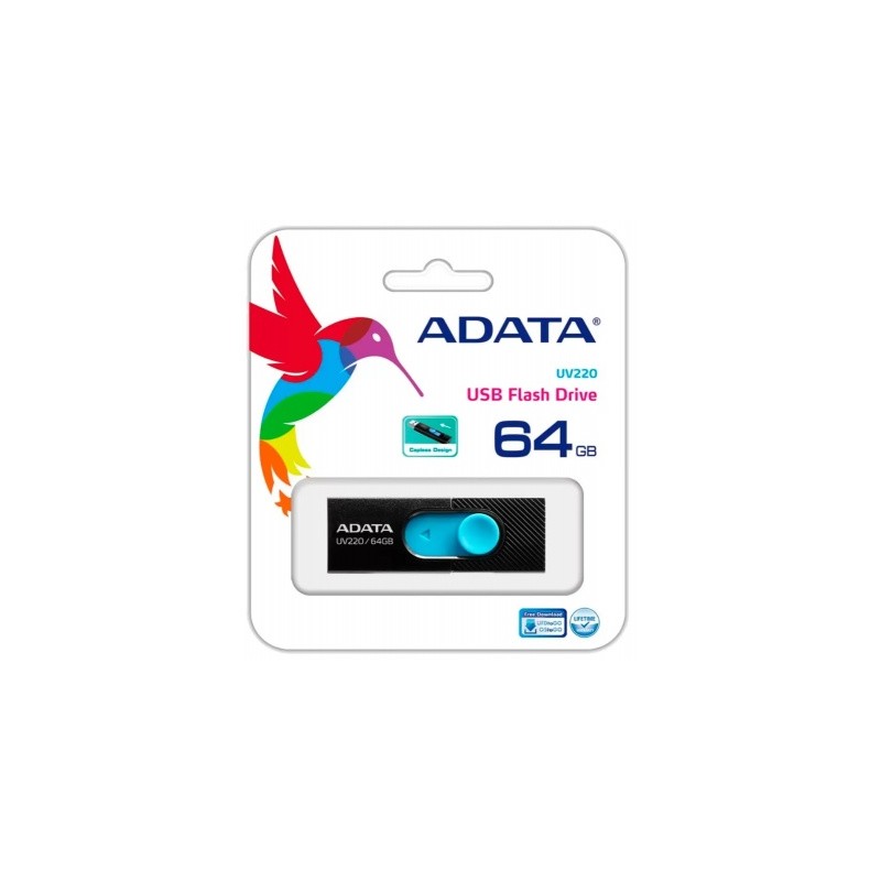 memoria usb 64gb adata uv220 negro azul
